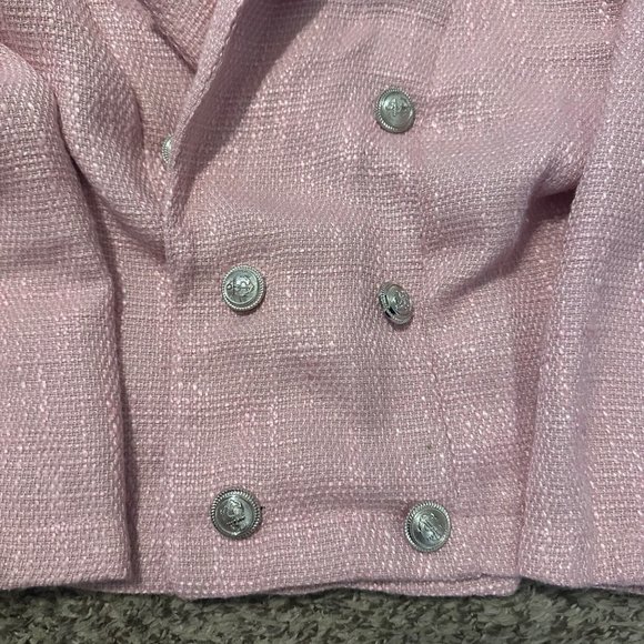 Vintage pink tweed cropped long sleeve double breasted blazer suit jacket - Picture 9 of 11